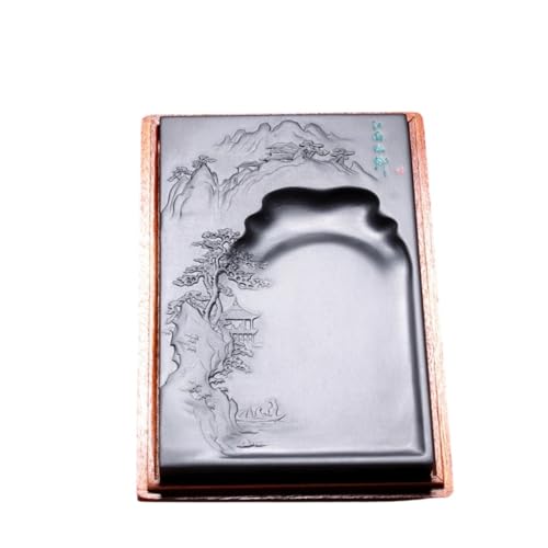 Fiyyuga 硯、天然石彫刻、正方形、実用的、贈り物に最適 (マルチカラー,7インチ)