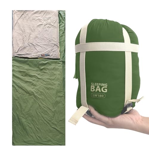Image of Proberos Ultralight Cotton Sleeping Bag for Adults -3C to 15C (650g), Portable Thermal Sleeping Bag for Camping, Hiking, Trekking & Travel, Outdoor Adventure Gear (Green)