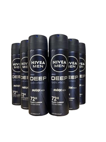 Nivea Men Deep Black Carbon Dark Wood Lot de 6 déodorants en spray anti-transpirant 150 ml