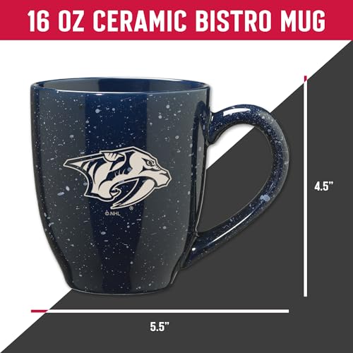 Image of Rico Industries NHL Hockey Nashville Predators Navy Personalized 16 oz Team Color Laser Engraved Speckled Ceramic Coffee Mug