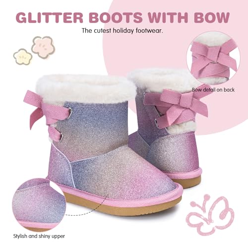 KRABOR Toddlers/Little Girls Boots,Glitter Warm Winter Snow Shoes with Cotton Lining and Cute Bow4