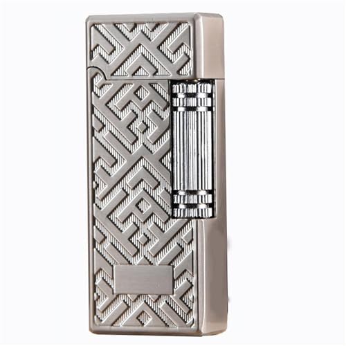 Encendedor de butano, diseño de metal grabado vintage, deslizamiento lateral clásico, llama suave, encendedores reutilizables prácticos (butano no incluido), perfecto para regalos