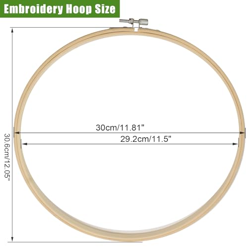 Image of Biaungdo 12 Inch Round Wood Embroidery Hoops, 2 Pieces | Adjustable Bamboo Circle, Cross Stitch Hoop Ring, For Art Craft Sewing, Christmas Decoration