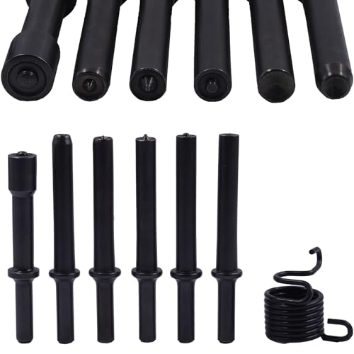Keadic 7 Pcs Air Hammer Rivet Bit Set, Heavy Duty Smoothing Pneumatic Air Rivet Hammer Tools Kit, Steel Air Hammer Chisel Pneumatic Hammer for Hollow Solid Half-Hollow Rivet