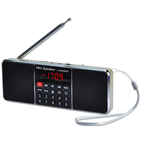 COVVY Draagbare Bluetooth FM/AM MP3 radio Speaker, Ondersteuning USB Disk/TF Kaart, Lange Antenne, Stereo Geluid, Handsfree Call, Sleep Timer Functie Goud