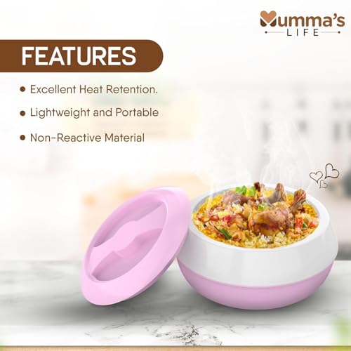 Image of Mumma's LIFE Insulated Casserole Hotpot /Chapati Box /Hot Case with Lid Thermoware Casserole (Pink, 800ml X 2pcs)