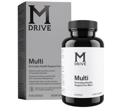 Mdrive Multivitamin for Men, Daily Multivitamin - Immune Health Support from Zinc, Selenium, Manganese & Vitamin D, Enzymes for Digestive Support, CoQ10 for Energy and Vitamin K2, 90 Capsules