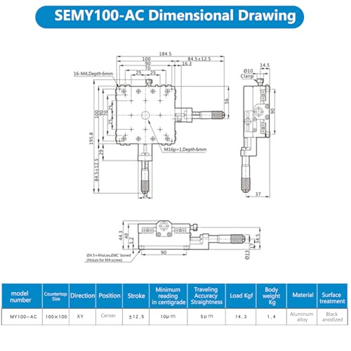 Keenso KEENSOFA34GEYZWD Xy Linear Stage, Keenso Semy100-Ac Micrometer Manual Precision Linear Translation Stage Displacement Trimming Bearing Sliding Table Cross Roller Xy Axis 100X100X40Mm Size thumb #2