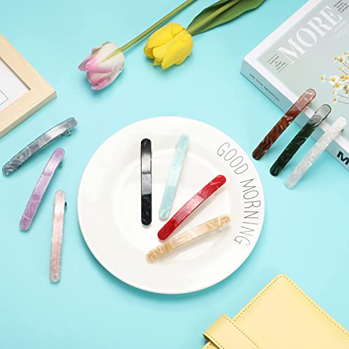 10 Pieces Hair Barrettes For Women Tortoise Shell French Automatic Hair Clips For Fine Thick Medium Hair Acrylic Hairgrip Clasp Clamp For Girl, Rectangle Ponytail Holders 4 Inch (Marble Pattern) #TOP6