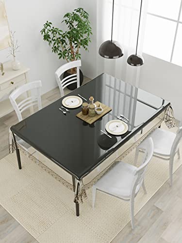 Clasiko 4 Seater Dining Table Cover; 54×78 Inches; Material – PVC; Anti Slip; Transparent Brown Border