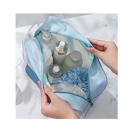 Image of Makeup Pouch Bag PVC Travel Toiletries Organizer Cosmetic Bags Wash Bag Pouch for Travel Kit Toiletry Bag Portable Organizer Case Carry Pouch for Women Bathroom Set of 3 (Blue)