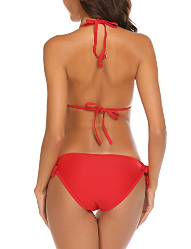 Elover Womens Monokini Swimsuits Sexy Bathing Suit V-Neck Halter Swimwear Red Large #TOP4