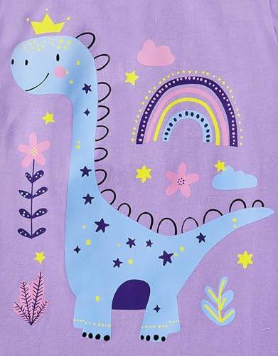 Image of Toddler Girls Clothes T-Shirt Short Sleeve Graphic Tee Cartoon Dinosaur 2-6T Girl Shirt Summer