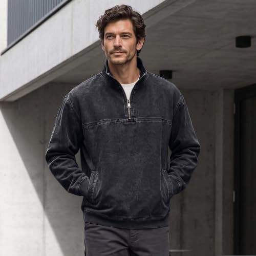 Men's Denim Shirt Washed Retro Quarter Zip Pullover Shirt Denim Top - image 4