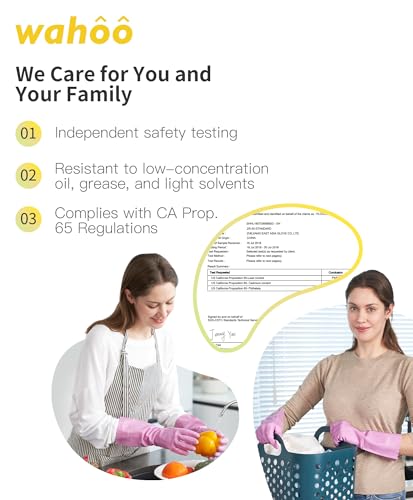wahoo 3 Pairs Cleaning Gloves, Latex Free Washing up Gloves, Cotton Flocked Lined Dishwashing Gloves for Kitchen, Reusable, Waterproof, Non-Slip, Mauve Mist, Small - Image 5