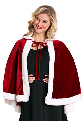 Mrs. Claus Cloak - Velour Cape with Faux Fur Trim Self-Tie Neck Closure and Classic Design for Holiday Celebrations