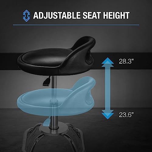 Image of Type S Shop Stool with Backrest - Adjustable Garage & Workshop Stool, 360 Swivel with Footrest, Padded Seat & Lumbar Support, Heavy-Duty Steel Frame, 22-28 inch Height