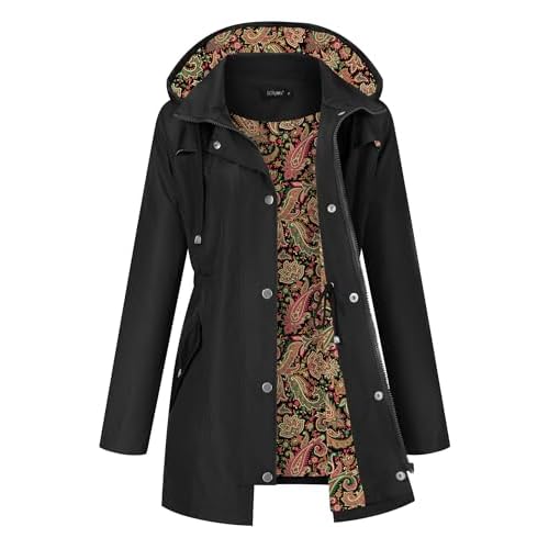LOMON Women Waterproof Outdoor Hiking Raincoat Women Lined Rain Jacket Lightweight Hooded Jackets Trench Coats