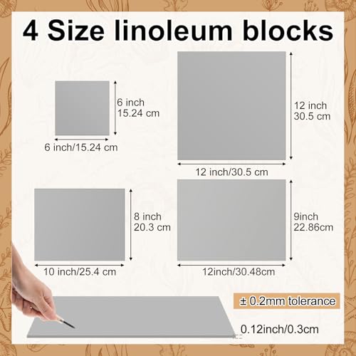 Image of Yeaqee 8 Pcs Mixed Sizes Linoleum Blocks for Printmaking Rubber Carving Block Soft Linocut Blocks Large Linoleum Sheet Lino Plates for Engraving Art Project Printmaking Artist Studio Supplies, Gray