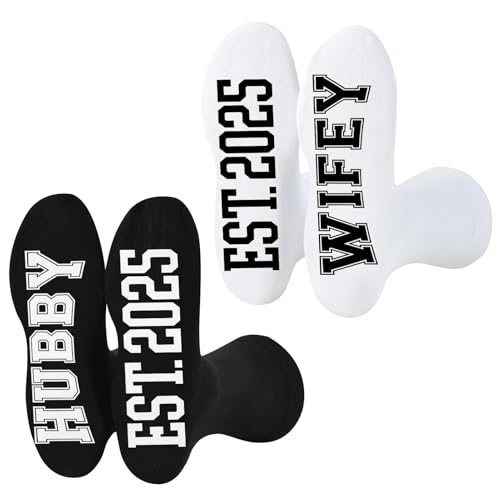 Jacriah Couples Socks Set Newlyweds Gift – Hubby and Wifey Wedding Socks for Bride & Groom, Engagement Gift