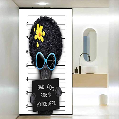 Static Cling DIY Decorative Film， Funny Mug Shot of Hippie Wanted Dog Criminal