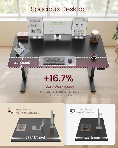 Image of VASAGLE Electric Standing Desk, 55.1 x 27.6 Inches Height Adjustable Desk, Sedentary Reminder, 4 Memory Heights, for Home Office, Ink Black ULSD315BZ020S