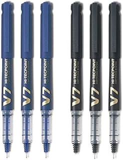 V7 Hi-Tecpoint Cartridge System Rollerball Pen Medium Point - (Blue 3 & Black 3)