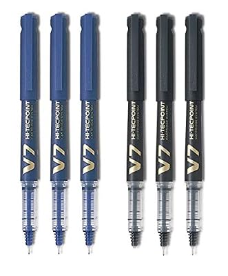 Pilot V7 Hi-Tecpoint Cartridge System Rollerball Pen Medium Point - (Blue 3 & Black 3)