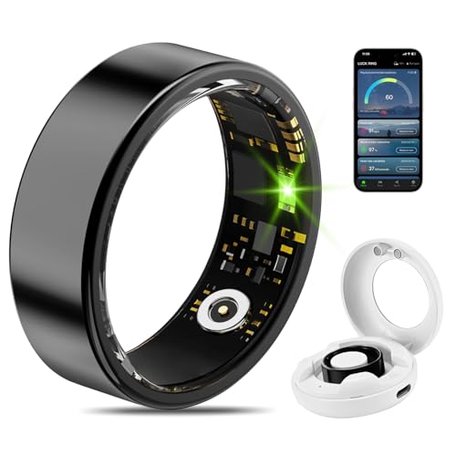 HNCY Anillo Inteligente para Hombre Mujer, Smart Ring Impermeable IP68, Anillo Inteligente para Monitorear el Sueño/Pulsometro/SpO2/Activity Tracker, Compatible iOS Android (Negro, 10#)