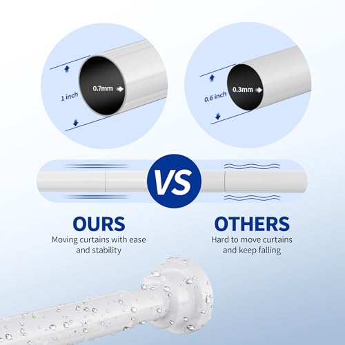 Image of Mcrbeay Shower Curtain Rod, 1 inch Diameter Heavy Duty Tension Shower Rod, Non Slip Adjustable 28-102 inch No Drilling Shower Curtain Rods Spring Tension For Bathroom, Shower Stall, No Rust, White