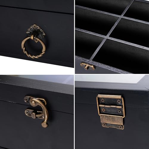 Image of Wooden Sunglasses Storage Organizer, 12 Slots Sunglasses Organizer Case for Multiple Pairs, Eyeglasses Display Case for Gift, Holder Watches Jewelry Collection for Men Women, Black