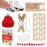 Elfo Puerta Accesorios Navidad,Lindas Decoraciones Navideñas,Puerta Elfo Navidad,Plantilla de Huella de Gnomo, Botas de Esquí, Trineo, Bastones de Esquí, Adornos Navideños para Casas de Juguete
