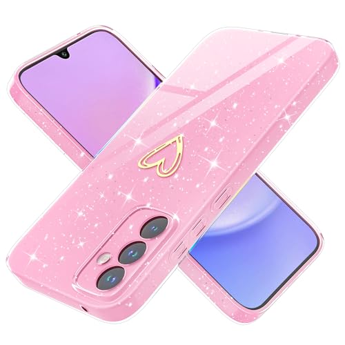 Yichxu Handyhülle für Samsung Galaxy A15 Hülle Glitzer Herz Love Silikon TPU Stoßfeste Schutz Bumper Case Cover Glänzend Ultra Dünn Kratzfeste Schutzhülle für Samsung Galaxy A15 4G/5G, Rosa