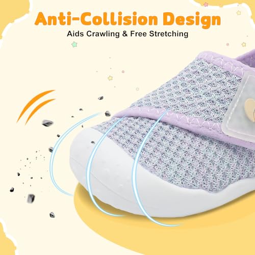 Image of FEETCITY Baby First Walking Shoes Wide Baby Shoes Infant Sneakers Newborn Crib Shoe Barefoot Lightweight Slip On Shoe