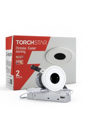 TORCHSTAR 3 Inch 5CCT LED Pinhole Recessed Lights with J-Box, 30&deg; Ultra-Narrow Recessed Ceiling...