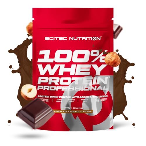 Scitec Nutrition 100% Whey Protein Professional - Mejorada con Aminoácidos Extra y Enzimas Digestivas - Sin gluten - Sin aceite de palma, 1000 g, Chocolate-Avellana