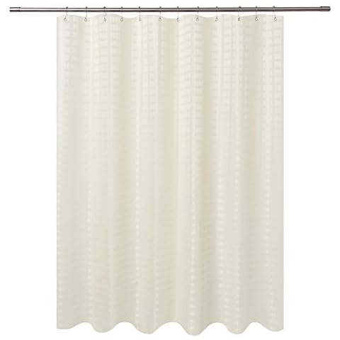 Fabric Shower Curtain Cream - Hotel Grade, Water Repellent and Mildew Resistant, Washable - 71 x 72 inches - Brick Dobby Pattern for Bathroom Cover