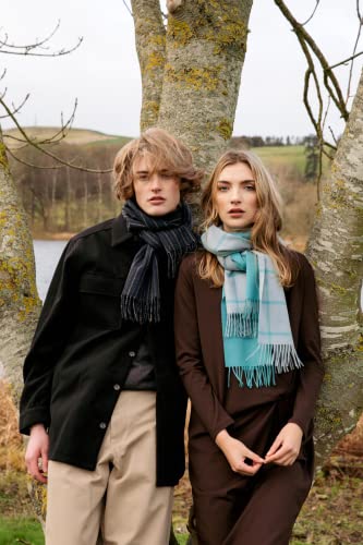 95% Lambswool 5% Cashmere Scarf Classic Stripe Brushed 64.9in x 9.8in | Navy Blue - Made In Scotland2