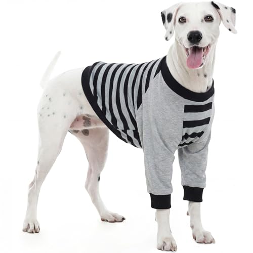 Image of FUAMEY Dog Recovery Sleeve with Elbow Protector,Dogs Shirt Stop Licking Joints,Pet Long Sleeve Suit Protecting Dog's Front Leg Arm Wounds Cover Skin Conditions Black Stripes L