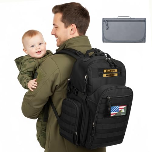 MIRACOL Military Diaper Bag for Dad: Tactical Design with Changing Pad & Daddy Patches - Pride Solution for Veteran Fathers in Baby Outings