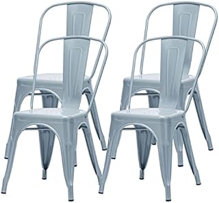 Hironpal Tolix Stacking Dining Chairs Set of 4, Industrial Kitchen Bistro Chair with Gun Metal Legs and Slat Back Side Chair for Restaurant Cafe Patio