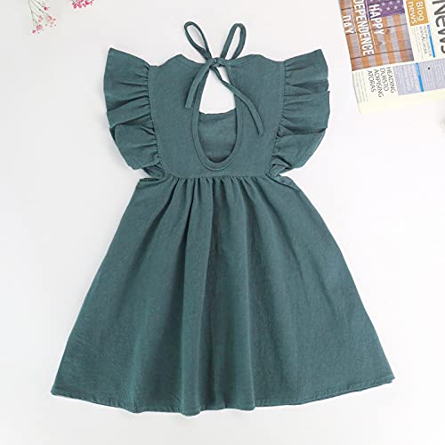 Goodplayer Toddler Baby Girl Dress Summer Cotton Linen Ruffle Halter Sleeveless Kids Casual Beach Party Dresses 1-6 Years (Green, 24_Months) #TOP2