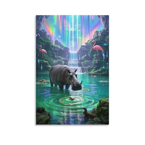 Toile hippopotame murale pour créer une ambiance nature chic dans votre salon