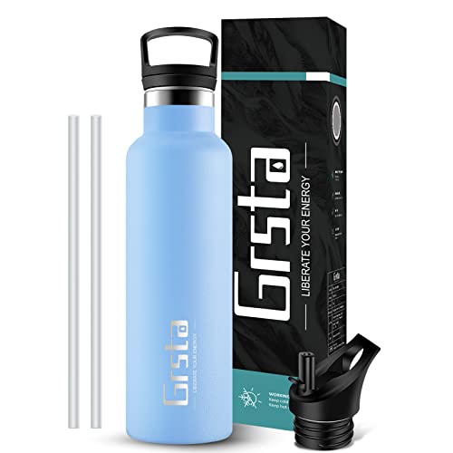 Grsta Gourde INOX, Bouteille d'eau Acier Inoxydable avec Paille et Filtre, Gourdes 350/500/750/1000ml, Bouteille Isotherme Anti Fuite Reutilisable sans BPA pour Enfant, Adulte, Sport, École, Camping Cover