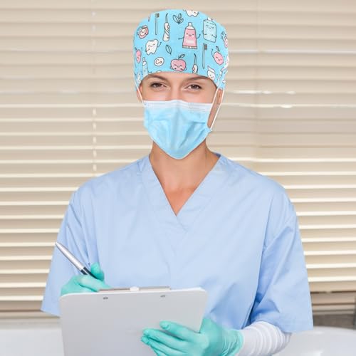 Image of Unittype 4 Pcs Nurse Caps for Women Nursing Working Caps with Button and Sweatband Adjustable Elastic Scrub Hats for Dentist