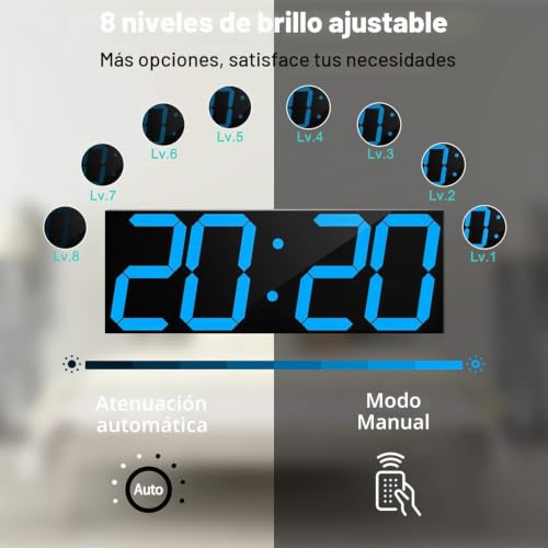 Miniatura 3 de Chkosda Reloj Led Digital De Pared Grande Con Pantalla Led De 18 Pulgadas, Cuenta Atrás Con 8 Niveles De Brillo Ajustables, Indicador De 12 24 Horas, Indicador De Temperatura Y Calendario Azul