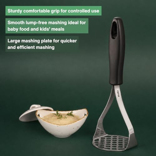 Image of Rena Potato Masher with Heavy Duty Comfortable Handle, Stainless Steel Wide Masher for Potatoes, Pav Bhaji, Baby Food Prep & Paneer Parathas, Dishwasher Safe, Rust-Resistant Daily Use Kitchen Tool