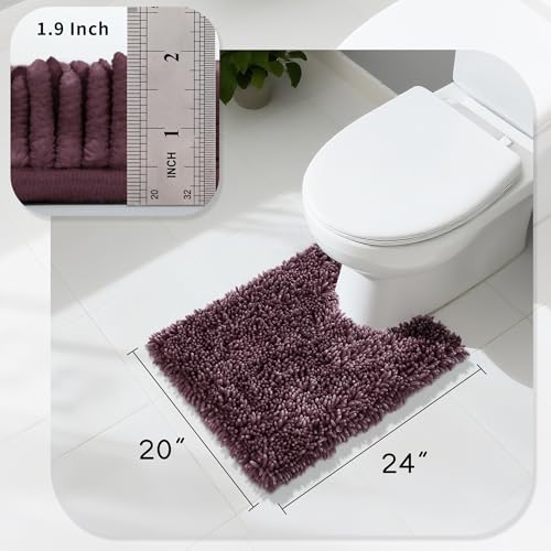 Image of Yimobra Toilet Rugs U Shaped Washable, Extra Thick Soft Absorbent Chenille Contour Bathroom Rugs for Toilet 24x20 Inch, Quick Dry Non Slip Toilet Mat for Bath Floor, Purple Grey