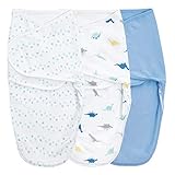 aden + anais Essentials Easy Wrap Swaddle, Cotton Knit Baby Wrap, Newborn Wearable Swaddle Sleep Sack, 3 Pack, Dino-Rama, 0-3 Months, Small/Medium