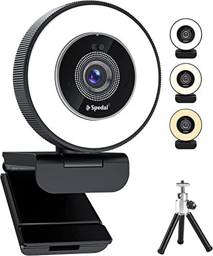 Cámara web de 4 K con anillo de luz ajustable y trípode, cámara web de transmisión automática con cubierta de privacidad, cámara web HD para PC Mac Zoom Skype Facetime Twitch Cover